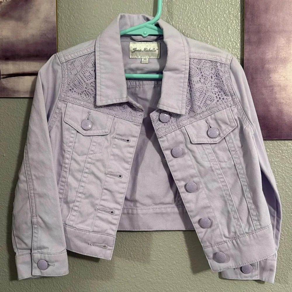 Jona Michelle Toddler Denim Jean Jacket soft purple lavender XS 3t/4t like new - Picture 4 of 7